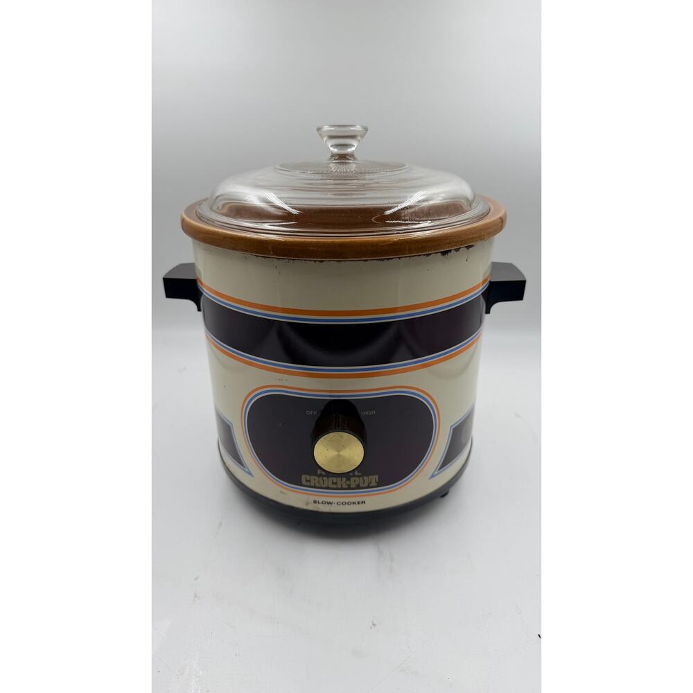 VTG Rival Crock Pot 3 1/2 Quart Slow Cooker w Glass Lid Model 3100 Almond Orange